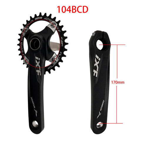 170mm Crankset With 104 BCD Single Speed Narrow Wide Chainrings 32T 34T 36T 38T For MTB BMX And Road Bikes Alloy 6061 Arm Set
