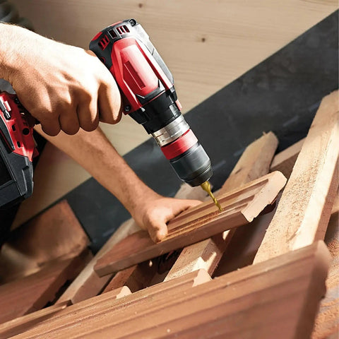 Using Six Piece Drill Tap Set Three In One Combo Hex Shank Bits HSS 4341 on wooden panels for fast tapping and drilling
