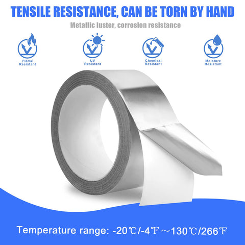 Aluminum Foil Tape 2 Inch By 65 Feet 3.9 Mil Silver Insulation Adhesive Metal Tape For High Temperature HVAC Ductwork And Dryer Vents