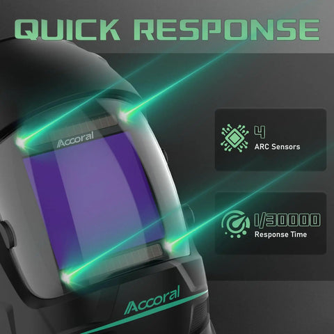 Large Viewing Hemispherical Welding Helmet with four arc sensors and rapid response time display