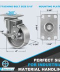 4 Inch Heavy Duty Casters Set Of 4 With Swivel Brake Wheels showing detailed dimensions and mounting plate for industrial application.