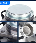 Close-up of 2WD Front Wheel Bearing And Hub Assembly For Chevy Tahoe Silverado Suburban Avalanche Express 1500 2500 GMC Yukon XL 1500 Sierra Savana And Cadillac Escalade Direct Fit Replacement For Easy Install showing stainless steel material with detailed view of lug holes.
