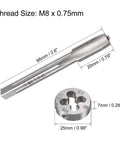 M8 x 0.75 Metric Tap and Die Kit for Thread Repair, Right Hand Tap and Die Set with Round Threading Die
