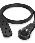 360 Degree Rotating Flat Plug Extension Cord With 3 Outlets For Home Office And Travel, 2 Ft, 16 Gauge Three Conductor