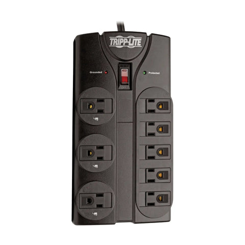 8 Outlet Flat Plug Surge Protector Power Strip With 1440 Joules UL Listed 8 Foot Cord Space Saving Design Wide Spaced Outlets