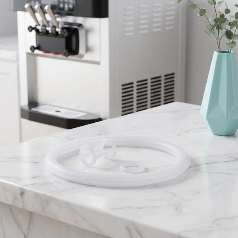 Silicone Ice Cream Maker Seal Ring Replacement Gasket For Cone Machines With Tight Seal And Broad Compatibility H Shaped And O Shaped Repair Parts Drip Free Preventing Leaks And Keeping Your Dispensing Smooth, white silicone gasket set on counter