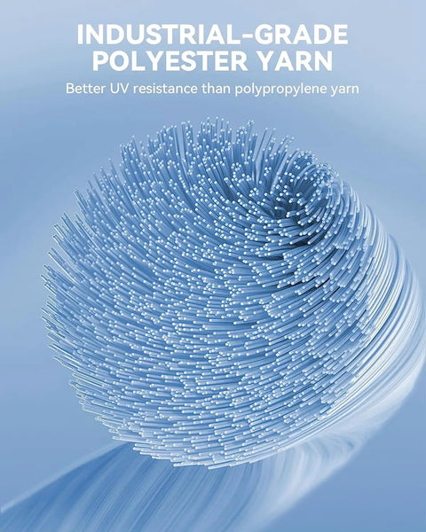 Close-up of industrial-grade polyester yarn highlighting its UV resistance, related to Adjustable Ball Bungee Cords Set of 40.