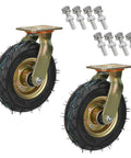 Pro Grade Heavy Duty Industrial Casters With Thick Pneumatic Rubber Tires Available In 8 Inch Or 10 Inch Swivel Brake Caster Pack with metal mounts.