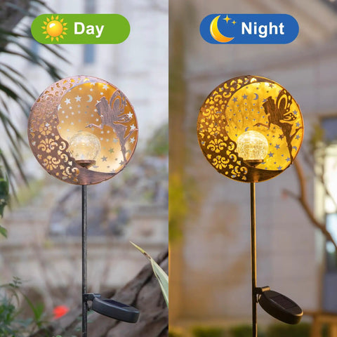 Solar Fairy Garden Lights Moon Star Glass Globe Pathway Stakes Waterproof Outdoor Decor for Patio Yard and Lawn Solar Powered