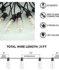 Outdoor String Lights 20ft With 22 LED Bulbs Waterproof And Connectable Patio Lights For Backyard Porch Or Garden Ambience