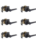 Set of six Manchester Entry Door Lever With Lock Matte Black, Easy Install With Phillips Screwdriver, Reversible Lever