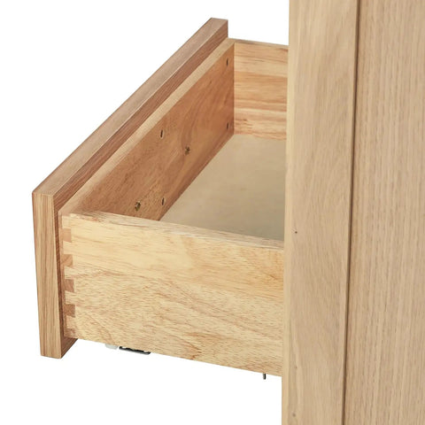 Close-up view of soft close drawer from Top Shelf 42 Inch Single Rectangle Sink Bathroom Vanity Made From Premium Grade Solid Oak Wood With Drop Dead Gorgeous Nero Marquina Black Quartz Countertop Built Like A Tank.