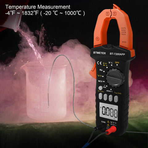 Smart TRMS 6000 Counts Clamp Meter With App Hookup For Android And iOS Digital Clamp On Ammeter measuring temperature in lab