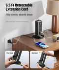 Image of Heavy Duty Tower Power Strip Game Changing Surge Protection With Retractable Cable, showing 6.5 ft cord and stable base.