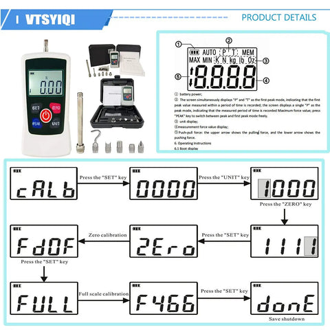 Digital Force Gauge 50N Push Pull Tester With Four Measurement Units N Kg Lb Oz, High Precision Force Meter For Tight Tolerances, 0.01N And 0.001Kg 0.001Lb 0.1Oz Resolution, White Body with accessories and calibration screen