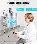 Person operating 30L Heating Mixing Filling Machine for paste, cream, lipstick, wax, candle gels with stainless steel stirring tank.