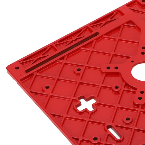 Superior Router Table Insert Plate Made To Swap Straight Into Jig Saws And Wood Trimmers, red plastic design with mounting holes.