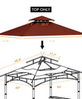 Grill Gazebo Replacement Canopy Top Cover 5x8 Inches Double Tiered BBQ Roof Burgundy Fits Gazebo Model L GG001PST F Durable 100 Percent Polyester Fire Retardant CPAI 84 Fabric Weatherproof Sun Shield Grillin Ready diagram