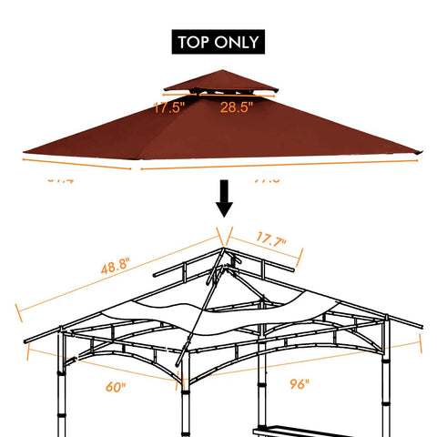 Grill Gazebo Replacement Canopy Top Cover 5x8 Inches Double Tiered BBQ Roof Burgundy Fits Gazebo Model L GG001PST F Durable 100 Percent Polyester Fire Retardant CPAI 84 Fabric Weatherproof Sun Shield Grillin Ready diagram