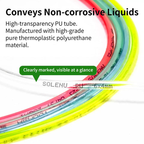 Top Shelf Clear Blue Polyurethane Air Hose Tube 6Mm OD Kink Free Flexible Industrial Grade Tubing 32.8 Feet Long with visible quality markings.