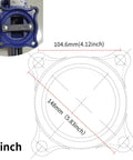 5 Inch Upgraded 360 Degree Positioning Bench Vise With 8800 Lb Clamp, Heavy Duty Ductile Iron Body, 60000 PSI Strength, Blue Powder Coat Finish, Zinc Plated Spare Parts, Precise Jaw And Rock Solid Grip. 5 inch mounting diagram with 104.6mm dimensions