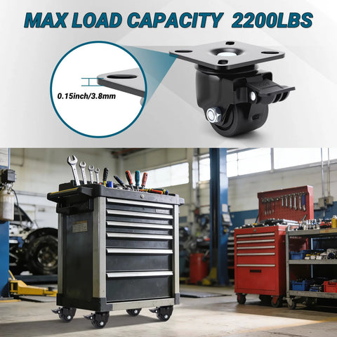 Heavy Duty Caster Wheels Set of 4, Locking Swivel Plate Casters, 2200 Lb Capacity in industrial workshop