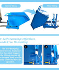 Heavy Duty Steel Self Dumping Hopper And Forklift Bin With Dual Brake Casters And Drain Valve, 2200 Lb Job Site Beast For Warehouse Hauling demonstrates tilting action.