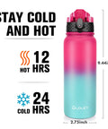 Amp Up Your Daily Grind With This 20 Oz Double Wall Insulated Stainless Steel Water Bottle Featuring a vibrant pink and blue design.