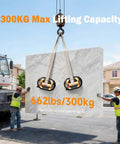 Two workers using TorqTac 10 Inch Electric Vacuum Suction Cup Lifter With 662 Lbs Heavy Duty Load Capacity to handle stone slab.