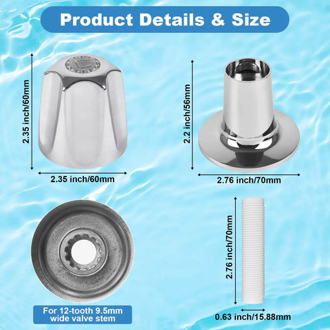 Two Piece Shower Knob Replacement Set With Flange Base For Hot And Cold Tub Faucet Handles Verve Style Trim Kit details size