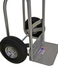 Heavy-Duty Welded Aluminum Hand Truck With P-Handle, 800-Pound Load Capacity, 10-Inch Pneumatic Tires, side view