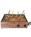 Authentic Turkish Copper Electric Hot Sand Coffee Maker Heater For Ottoman Style Use 110V 220V Dual Voltage Includes Ten Turkish Coffee Pots Durable Copper Finish Makes It A Showpiece For Your Kitchen And Cafe