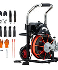 Badass 100Ft X 3/8 Inch Drain Cleaner Machine With Auto Feed And Air Activated Foot Switch, 450W heavy-duty sewer snake auger with cutters.