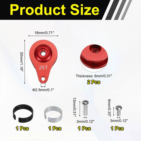 2-Pack 25T Adjustable Servo Horn Arm With One Hole High Torque Aluminum Alloy Servo Arm For 10th Scale RC Cars, Trucks, Boats, Planes, And Robots, Red, 30x18x8mm