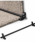 Stunning Vintage Brass Adjustable Stair Rods For Elegant Carpet Runners With Solid Anti-Slip Brackets, Screws Plus End Caps To Keep Your House Secure And Super Chic Without Breaking Bank. black adjustable stair rod with brackets securing a carpet runner
