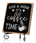 Wooden Coffee Sign Rise And Shine Its Coffee Time Decor Funny Bar Accessory Farmhouse Cozy Wood Plaque With Stand