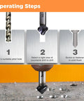 Operating steps for using Pro Grade Countersink Drill Bit Set 5 Piece M2 High Speed Steel with 82 Degree Countersink.