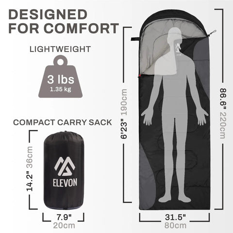 All Season Portable Sleeping Bag For Adults Teens And Kids Waterproof Lightweight With Compression Sack dimensions shown