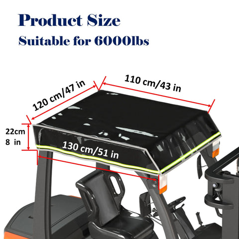 BENVOL forklift roof cover, black transparent PVC, 0.5mm thick, sun/UV protection, 47x45 in for 6000 lb forklifts