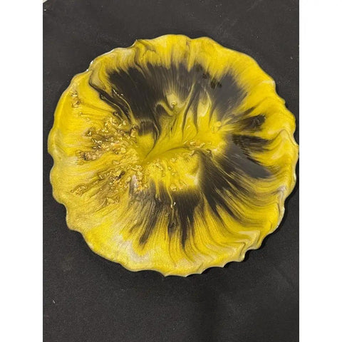 Yellow And Black Resin Lazy Susan With Gold Leaf Floral Centerpiece For Kitchen Or Dining Table 13.5 Inch Charcuterie Board