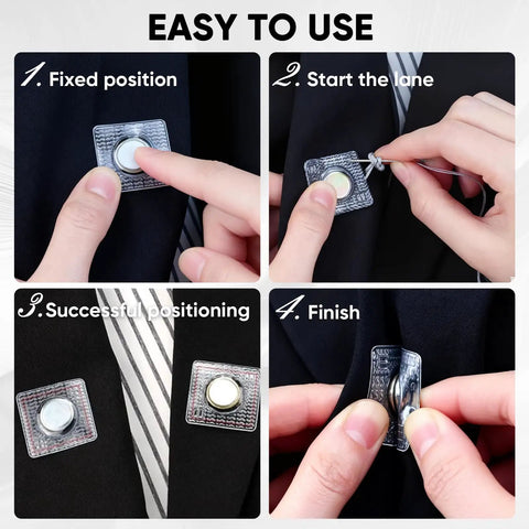Step-by-step use of Sixty Four Piece Hidden Sew Magnetic Snap Kit for easy installation on fabric.