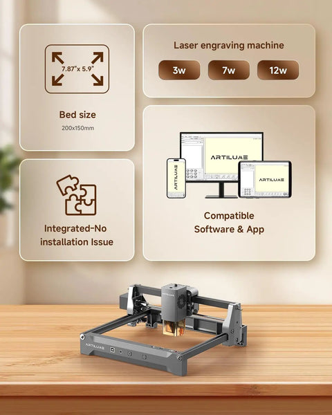 U1 Laser Engraver And Cutter With 200x150mm Work Area 7W Power 0.01mm Precision LightBurn Compatible WiFi App Control Preassembled