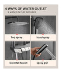 RIBEUJIZS Digital Display Bathroom Shower Faucet Sets, 4 ways of water outlet including top spray, hand spray, waterfall faucet, spray gun.