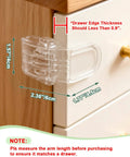 Six Pack Clear Baby Drawer Locks Zero Sweat Install Keep Little Rascals And Fur Babies Locked Out Smooth Push Button Design close-up on drawer edge