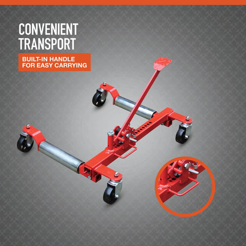 Heavy Duty Mechanical Wheel Dolly With Hands Free Pedal Lift Crushing Up To 1250 Lbs Rock Solid Steel Frame Smooth Rolling Casters Top Shelf Garage Essential For Easy Street Car Transport