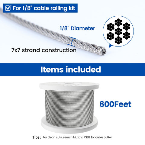 600 Ft One Eighth Inch T316 Stainless Steel Cable Railing Kit With 7x7 Wire Rope, 1800 Lb Strength, Reel View