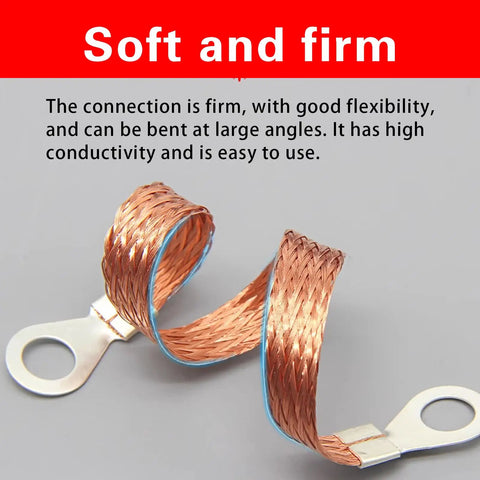 Five Pack Top Shelf Automotive Engine Grounding Straps Crafted From Flexible Copper Braid For Rock Solid Electrical Connections, close-up of a copper braid.