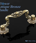 Antique Bronze Cabinet Pulls Set Of 10 With 3 Inch Hole Centers with floral design on a black background