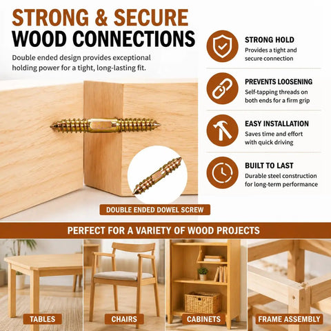 15 Piece M10x100 Double Ended Dowel Screws For Wood Self Tapping Hardware Tough As Nails Heavy Duty Fastener Kit For Furniture Assembly And No Sweat Woodworking Repairs Built To Last with secure wood connections.