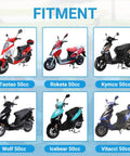 Fitment guide for GY6 50cc CDI Kit With Carburetor, Ignition Coil, Rectifier Regulator And Solenoid Relay, shows compatible scooters